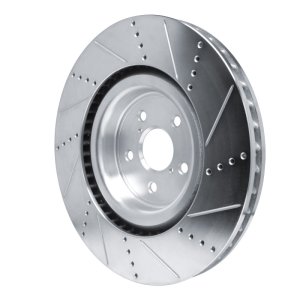 Lexus RC F Brake Rotor (1) - Left Front - R1 Concepts - Drilled & Slotted - Silver - `15-`22
